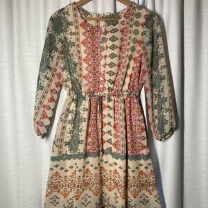 Bohemian Print Long Sleeve Dress